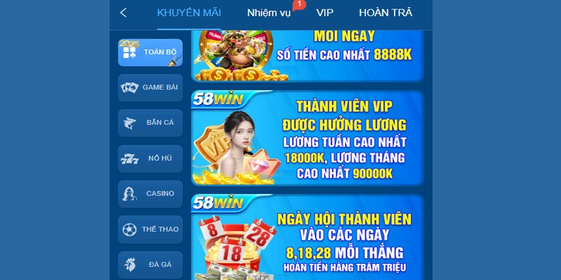 Đặc điểm nổi bật bắn cá 58WIN được yêu thích là sự kiện thưởng vip